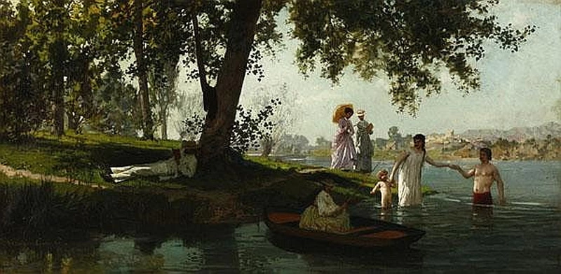 Marie - François Firmin, Girard, Figure in un paesaggio fluviale
